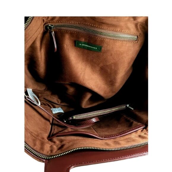 Anthroplogie Brown Faux Suede Leather Crossbody Tote Satche - Picture 4 of 10
